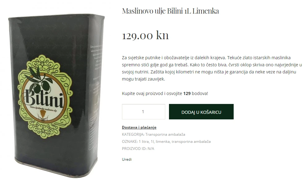 Bilini maslinovo ulje u limenci 1L Bilini maslinovo ulje u limenci 1L